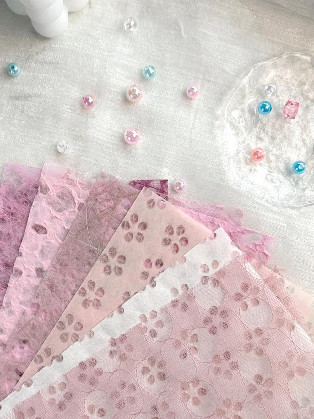 30Pcs Handmade Textured Scrapbook Paper&Mesh Fabric set - Unique A5 sheet Craft - Picture 2 of 6